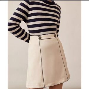 Anthropologie Cream Mini Skirt with Black Piping